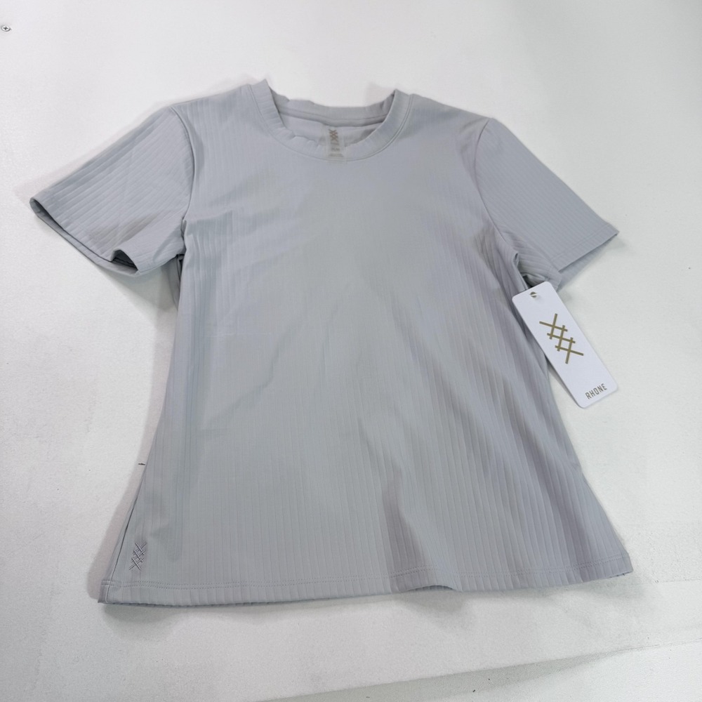 Rhone Shirt Womens Medium Gray Mist Modern Ribbed Tee Moisture‎ Wicking Stretch